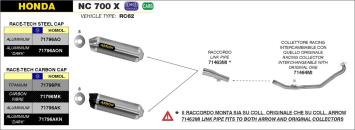 Arrow Race-Tech Aluminium Black Einddemper met E-keur incl.  Linkpipe Honda NC 700 X / S 2012 - 2014