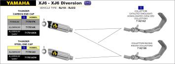 Arrow Street Thunder Aluminium Black Carby Endcap met E-keur incl. RVS Voorbochten met Katalysator Yamaha XJ6 / Diversion 2009 > 2015