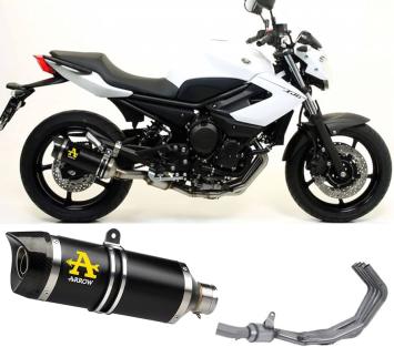 Arrow Street Thunder Aluminium Black Carby Endcap met E-keur incl. RVS Voorbochten met Katalysator Yamaha XJ6 / Diversion 2009 > 2015