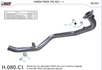Mivv RVS Decat Voorbochten Honda Forza 750 2021 - 2025