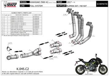 Mivv RVS Decat Voorbochten Kawasaki Z900 A2 (35 KW / 70 KW) 2017 > 2024