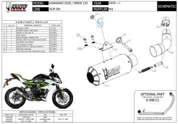 Mivv MK3 Carbon Einddemper zonder E-keur Kawasaki Ninja 125 2019 > 2024