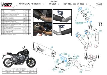 Mivv X-M5 Volledig Uitlaatsysteem zwart RVS zonder E-keur Yamaha MT-09 / SP / FZ-09 2024 -> , R9 2025 ->, XSR 900 / 900 GP 2022 ->
