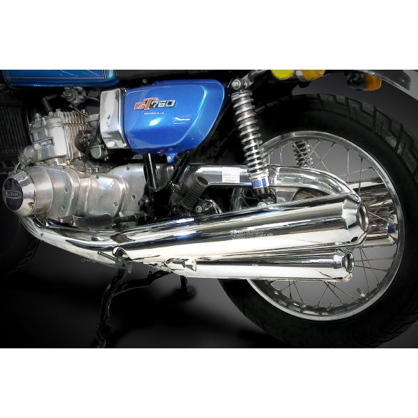 SUZUKI GT750 M/A/B 75-77 KETTLE volledig systeem verchroomde replica van originele uitlaat